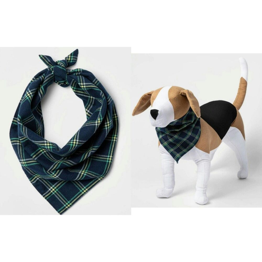 NEW Boots & Barkley Navy green Plaid Dog Bandana OSFM Stylish posh preppy pet